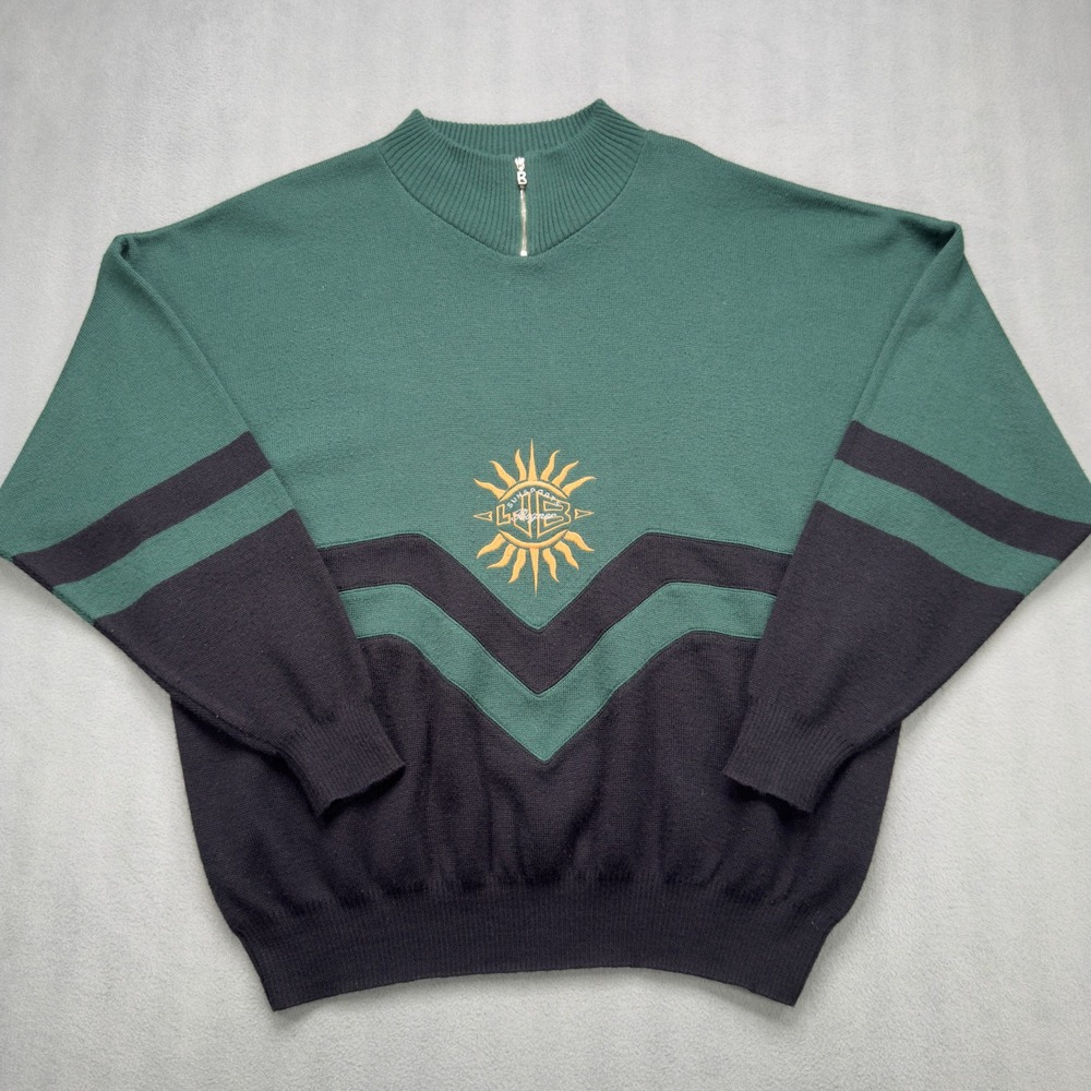 Vintage Bogner Sunsports Quarter Zip Wool Acrylic Sweater XXL Green Black